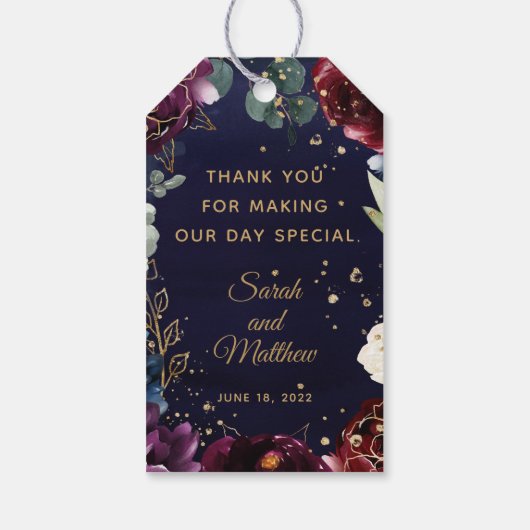 Burgundy Navy Wedding Favor Gift Label Cadeaulabel (Achterkant)