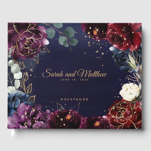 Burgundy Navy Wedding Gastenboek (Voorkant)