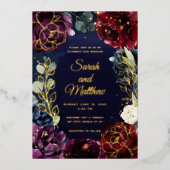 Burgundy Navy Wedding Gold Folie Uitnodiging (Voorkant)