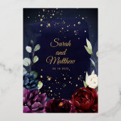 Burgundy Navy Wedding Gold Folie Uitnodiging (Achterkant)