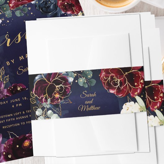 Burgundy Navy Wedding II Uitnodigingen Wikkel