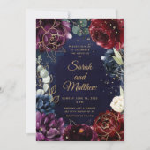 Burgundy Navy Wedding Invitation Kaart (Voorkant)