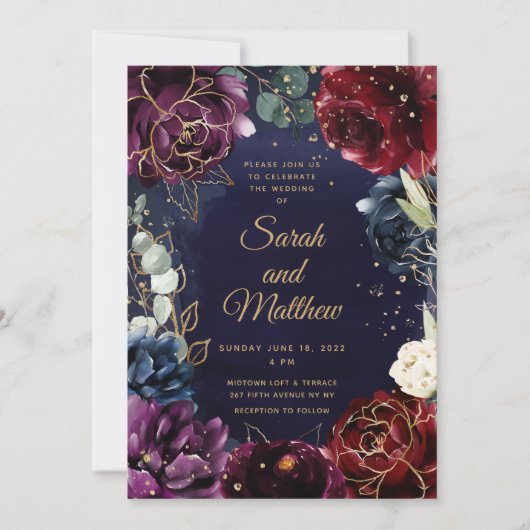 Burgundy Navy Wedding Invitation Kaart (Voorkant)