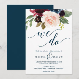 Burgundy Navy Wedding Invitation Kaart