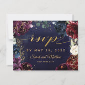 Burgundy Navy Wedding Mail Back RSVP Card (Voorkant)