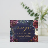 Burgundy Navy Wedding Mail Back RSVP Card Kaartje (Staand voorkant)