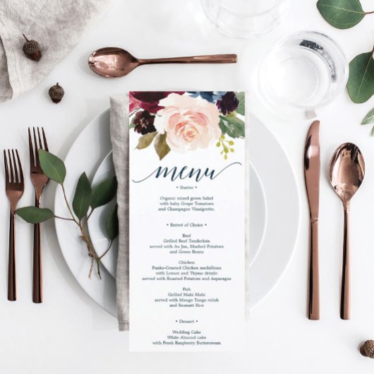 Burgundy Navy Wedding Menu en Hartelijk dank