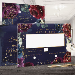 Burgundy Navy Wedding No Meal Choice RSVP Kaartje