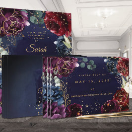 Burgundy Navy Wedding Online RSVP-kaart Visitekaartje