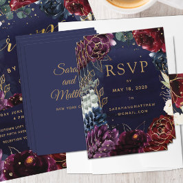 Burgundy Navy Wedding Online RSVP-kaart Visitekaartje