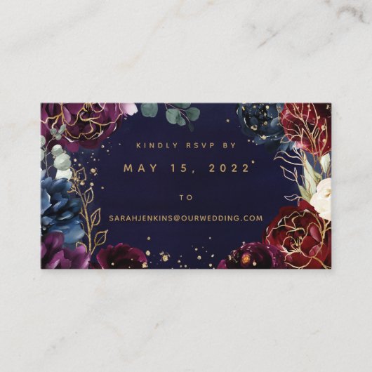 Burgundy Navy Wedding Online RSVP-kaart Visitekaartje (Voorkant)