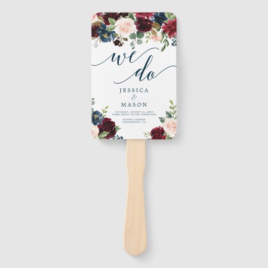 Burgundy Navy Wedding Program Fan Handwaaier (Voorkant)