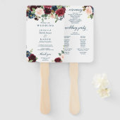 Burgundy Navy Wedding Programme Fan Large Wedding Handwaaier (Voorkant en achterkant)