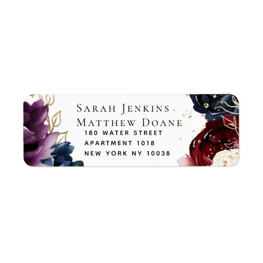Burgundy Navy Wedding Return Label (Voorkant)