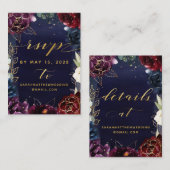 Burgundy Navy Wedding RSVP & Details Online Kaart Visitekaartje (Voorkant / Achterkant)