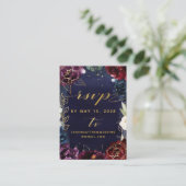 Burgundy Navy Wedding RSVP & Details Online Kaart Visitekaartje (Staand voorkant)