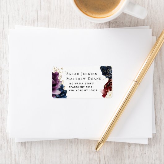 Burgundy Navy Wedding RSVP Envelope Label (Insitu)