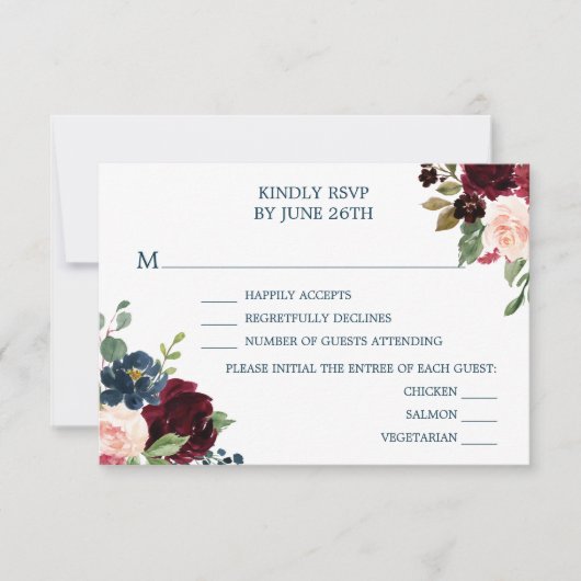 Burgundy Navy Wedding RSVP-kaarten RSVP Kaartje (Voorkant)