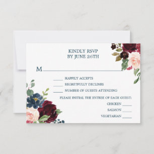 Burgundy Navy Wedding RSVP-kaarten RSVP Kaartje