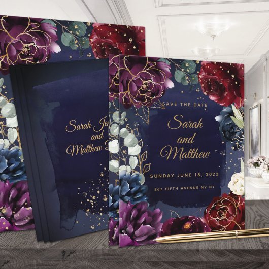Burgundy Navy Wedding Save the Date