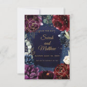 Burgundy Navy Wedding Save the Date (Voorkant)