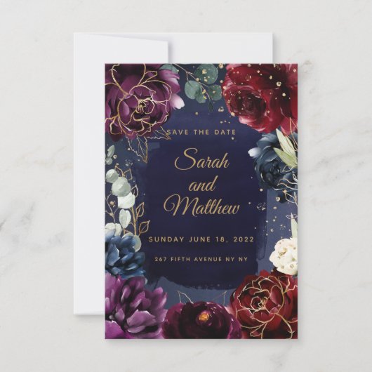 Burgundy Navy Wedding Save the Date (Voorkant)