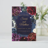 Burgundy Navy Wedding Save the Date (Staand voorkant)