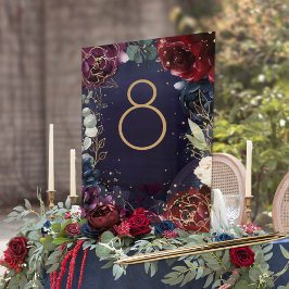 Burgundy Navy Wedding Table Number Kaart