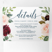 Burgundy Navy Wedding Tri-Fold Uitnodigingen (Binnenzijde eerst)