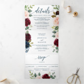 Burgundy Navy Wedding Tri-Fold Uitnodigingen (Binnen)