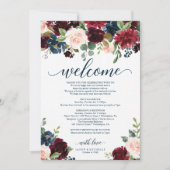 Burgundy Navy Wedding Welcome Itinerary Kaart (Voorkant)