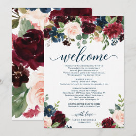 Burgundy Navy Wedding Welcome Itinerary Kaart