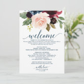 Burgundy Navy Wedding Welcome Itinerary Kaart (Staand voorkant)