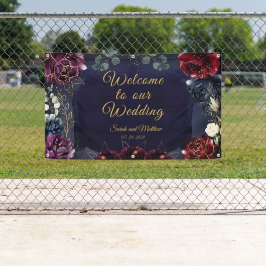 Burgundy Navy Welkom bij ons huwelijk 3x5' Spandoek (Insitu)