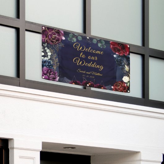 Burgundy Navy Welkom bij ons huwelijk 3x5' Spandoek (Buitenkant Gebouw)