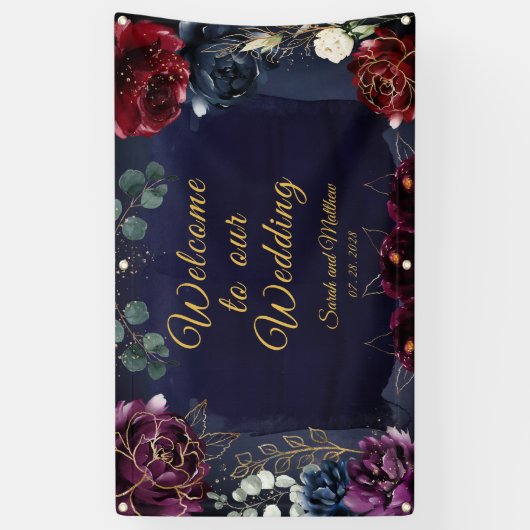 Burgundy Navy Welkom bij ons huwelijk 3x5' Spandoek (Verticaal)