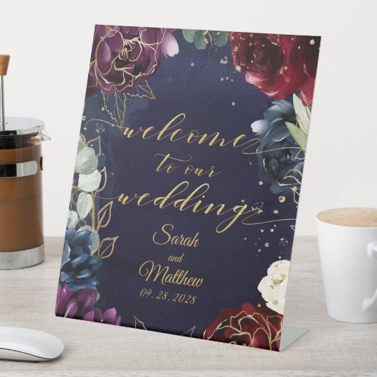 Burgundy Navy Welkom bij ons huwelijk II Reclamebord Met Voetstuk (Insitu)