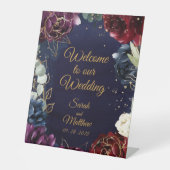 Burgundy Navy Welkom bij ons huwelijk Reclamebord Met Voetstuk (Voorkant)