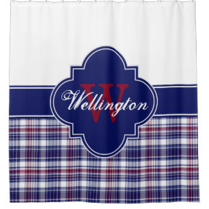 Burgundy Navy Wit Madras Schotlandse Ruit 1ICB Lin Douchegordijn