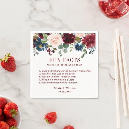 Burgundy Navyblauw Blush Bloemen Feiten Bruiloft Servet (Insitu)