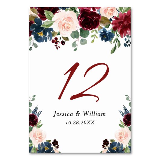 Burgundy Navyblauw Blush Bloemrijke Waterverf Land Kaart (Achterkant)