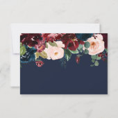 Burgundy navyblauw roze bloem- RSVP kaart (Achterkant)