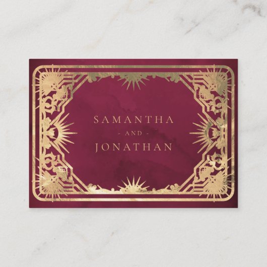 Burgundy Nepgoud Tarot Hemel Bruiloft Details Informatiekaartje (Achterkant)