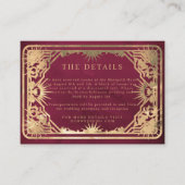 Burgundy Nepgoud Tarot Hemel Bruiloft Details Informatiekaartje (Voorkant)