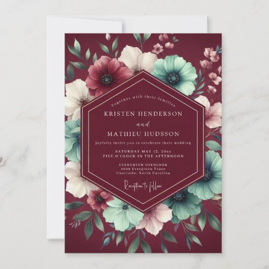 Burgundy Nocturne Botanical Wedding Kaart (Voorkant)