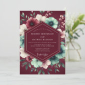 Burgundy Nocturne Botanical Wedding Kaart (Staand voorkant)