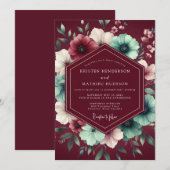 Burgundy Nocturne Botanical Wedding Kaart (Voorkant / Achterkant)