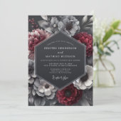 Burgundy Nocturne Flora Wedding Kaart (Staand voorkant)