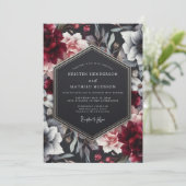 Burgundy Noir Floral Wedding Kaart (Staand voorkant)