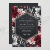 Burgundy Noir Floral Wedding Kaart (Voorkant / Achterkant)